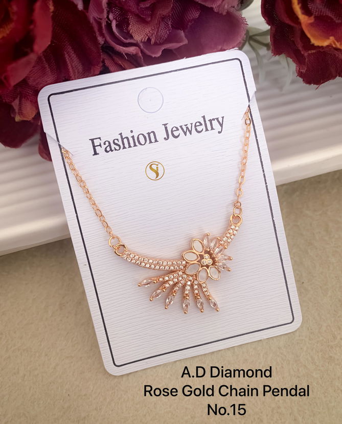 8 Designer AD Diamond Rose Gold Chain Pendant Wholesale Shop In Surat
